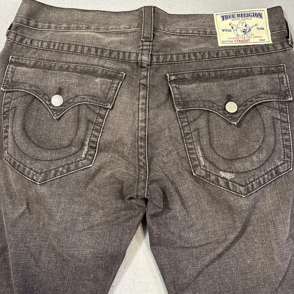 JEANS‎ STRAIGHT True Religion MENS 36X32 Black Flap Pockets Dark Wash